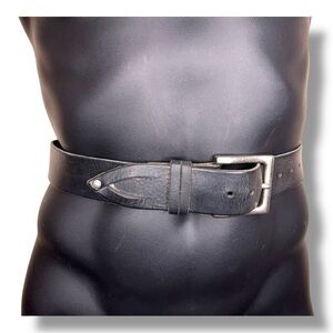 Vintage 90s Brave Size 32 Waist Black Leather Belt Silver Buckle Goth Western